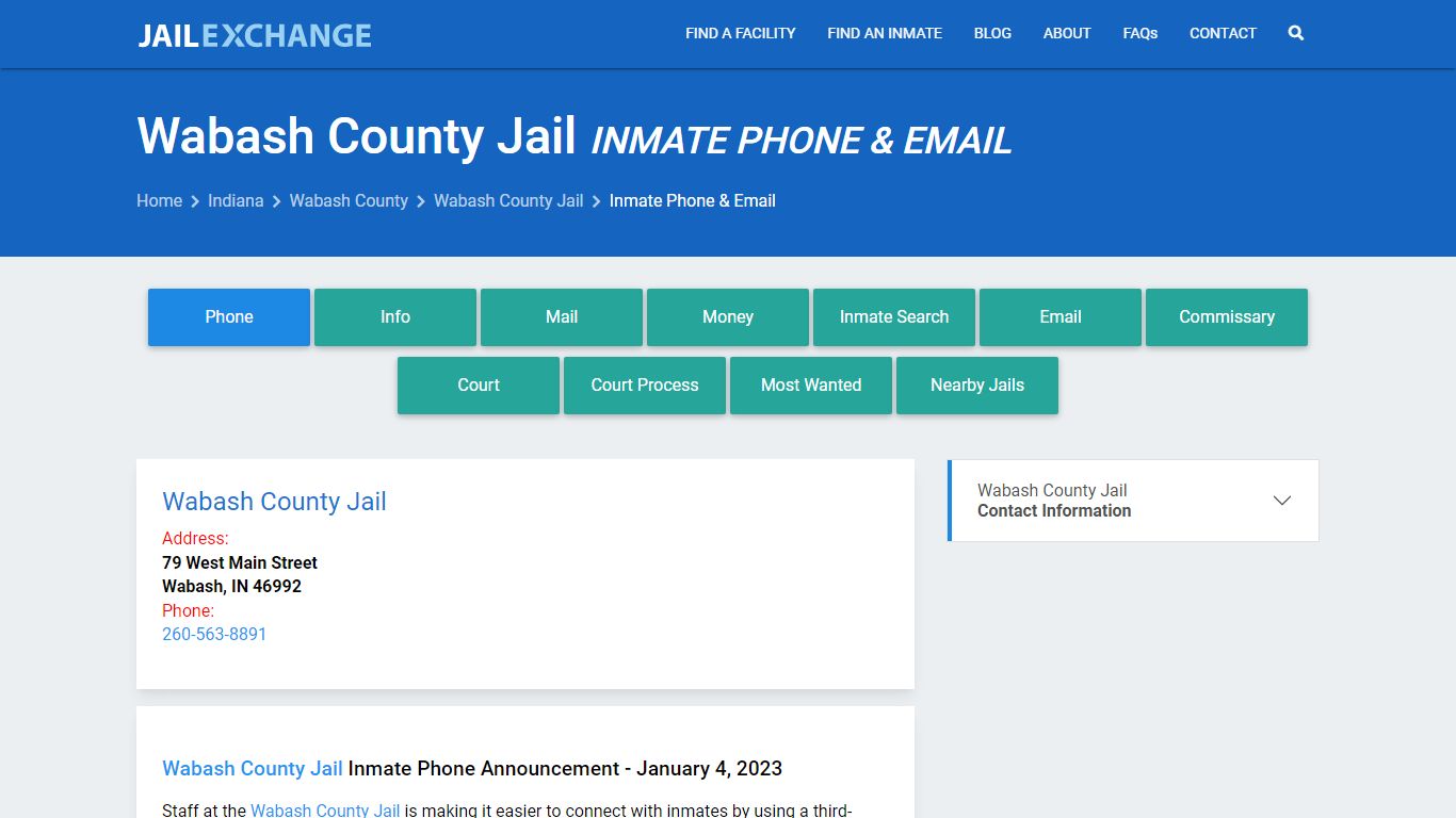 Inmate Phone - Wabash County Jail, IN - Jail Exchange